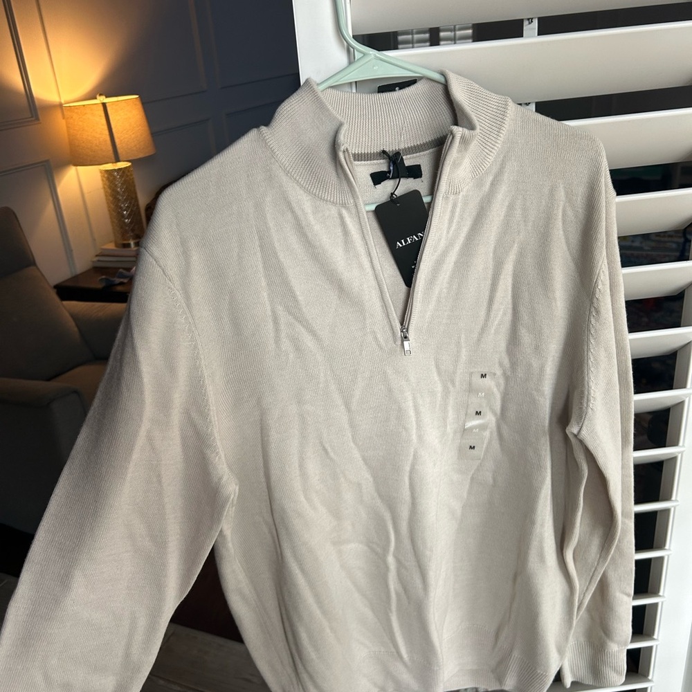 Alfani Men's Beige Zip-Up Sweater